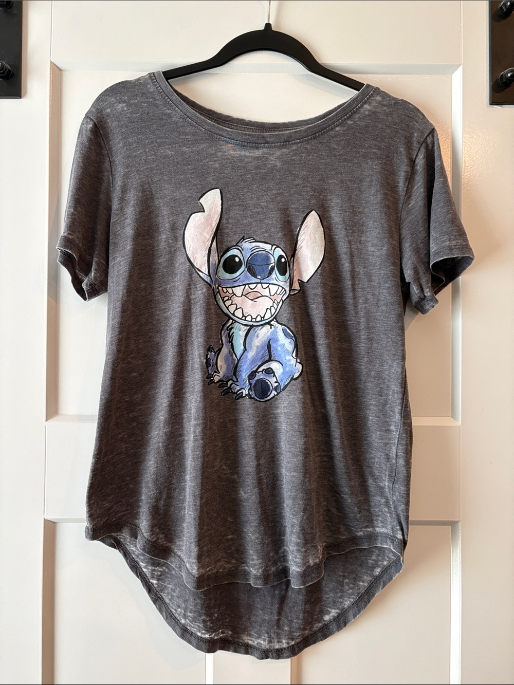 Disney Gray Short Sleeve Tee with Blue Stitch Graphic